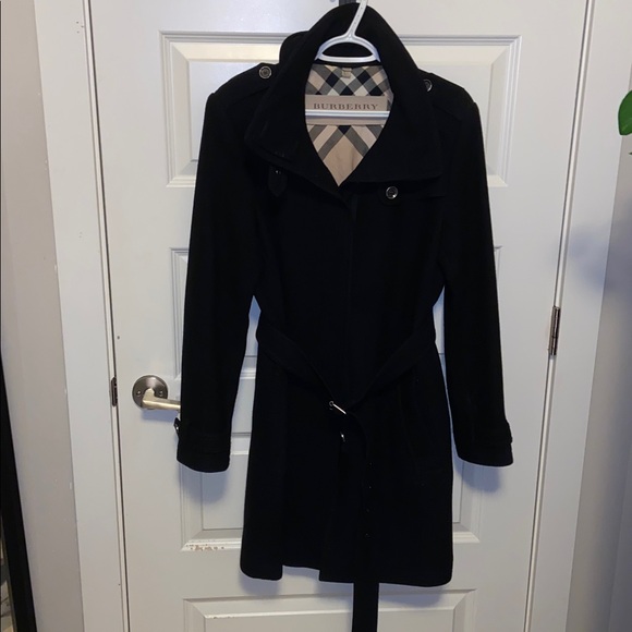 BURBERRY Brit Black Wool and Cashmere Blend Rushworth Belted Coat Size 12 - Picture 15 of 16